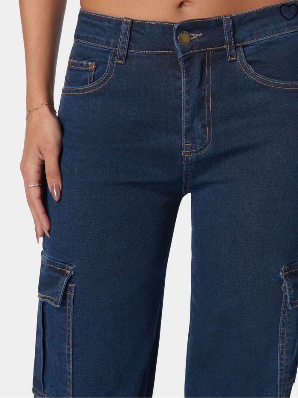 Bebe Dark Blue Cargo Distressed Wide Leg Jeans - Size 10/30 - Picture 4 of 9